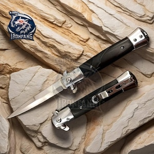 9&quot; Italian Stiletto Godfather Spring Assisted Folding Pocket Knife Camping, Hunting, Survival gift for Men, Father, Boyfriend IronFangKnife