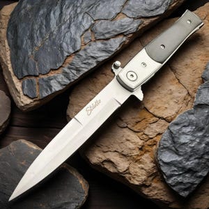 8&quot; Stiletto Italian Godfather Pocket Knife Spring Assisted Folding Camping, Hunting, Survival gift for Men, Father, Boyfriend IronFangKnife
