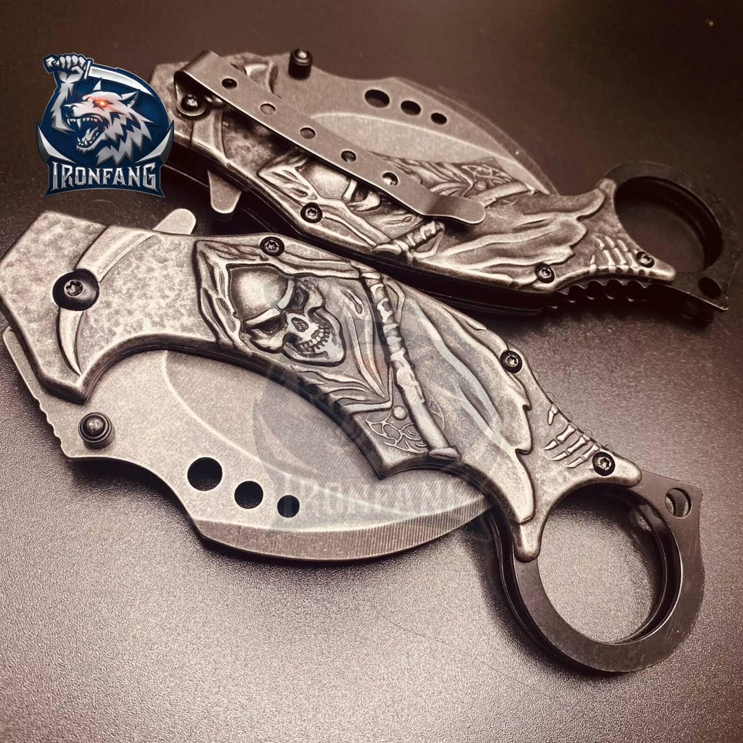 7 CS:GO Skull Grim Reaper Stonewash Karambit Knife Tactical Survival ...