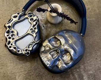 3D Printed 'skeleton Head' Airpods Max Attachment: Glossy Chrome