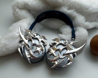 AirPods Max Bumerang Attachment: 3D Printed Resin Headphones Accessory, Chrome Silver Finish - Mirror Effect