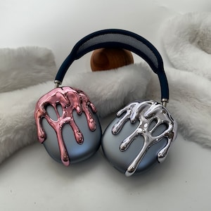 Accessorio per auricolari liquidi AirPods Max Drip / Effetto gelato / Custodia AirPods Max / Stampa artistica in resina 3D / Fluido / Argento cromato e oro