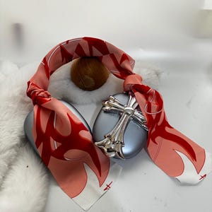 Różana opaska na słuchawki: Elegancka chusta do owijania, zawieszka do torebki – chusta do WSZYSTKICH słuchawek