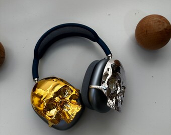3D Printed 'skeleton Head' Airpods Max Attachment: Glossy Chrome