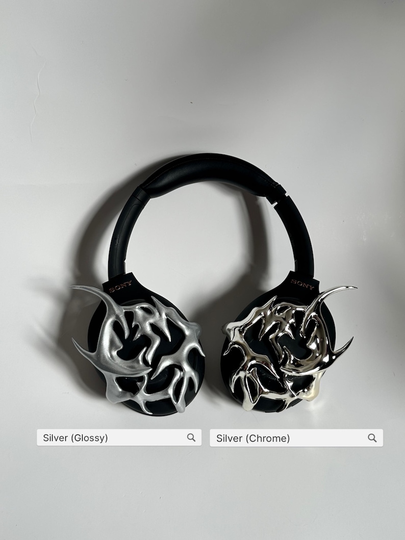 Etui na słuchawki Sony WH-1000XM4 — Gothic Thorn, drukowane w 3D, chromowane srebrne etui na słuchawki, akcesorium do zestawu słuchawkowego Silver (GLOSS)