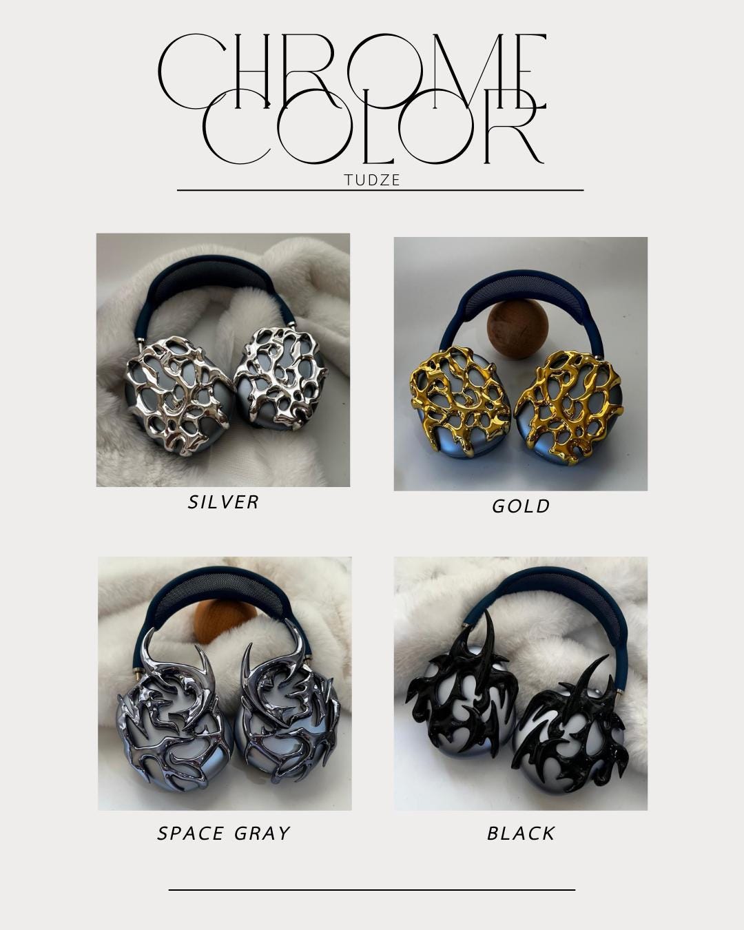 3D Printed Skull Bones Airpods Max Attachment: Silver