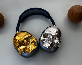 3D Printed 'skeleton Head' Airpods Max Attachment: Glossy Chrome