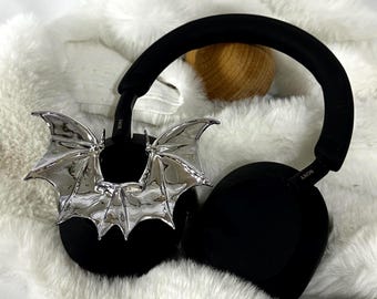 3D Printed Bat Wing Headphone Attachment: Sony WH-1000XM5 Custom Accessory, Chrome Silver