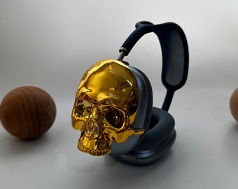 3D Printed 'skeleton Head' Airpods Max Attachment: Glossy Chrome