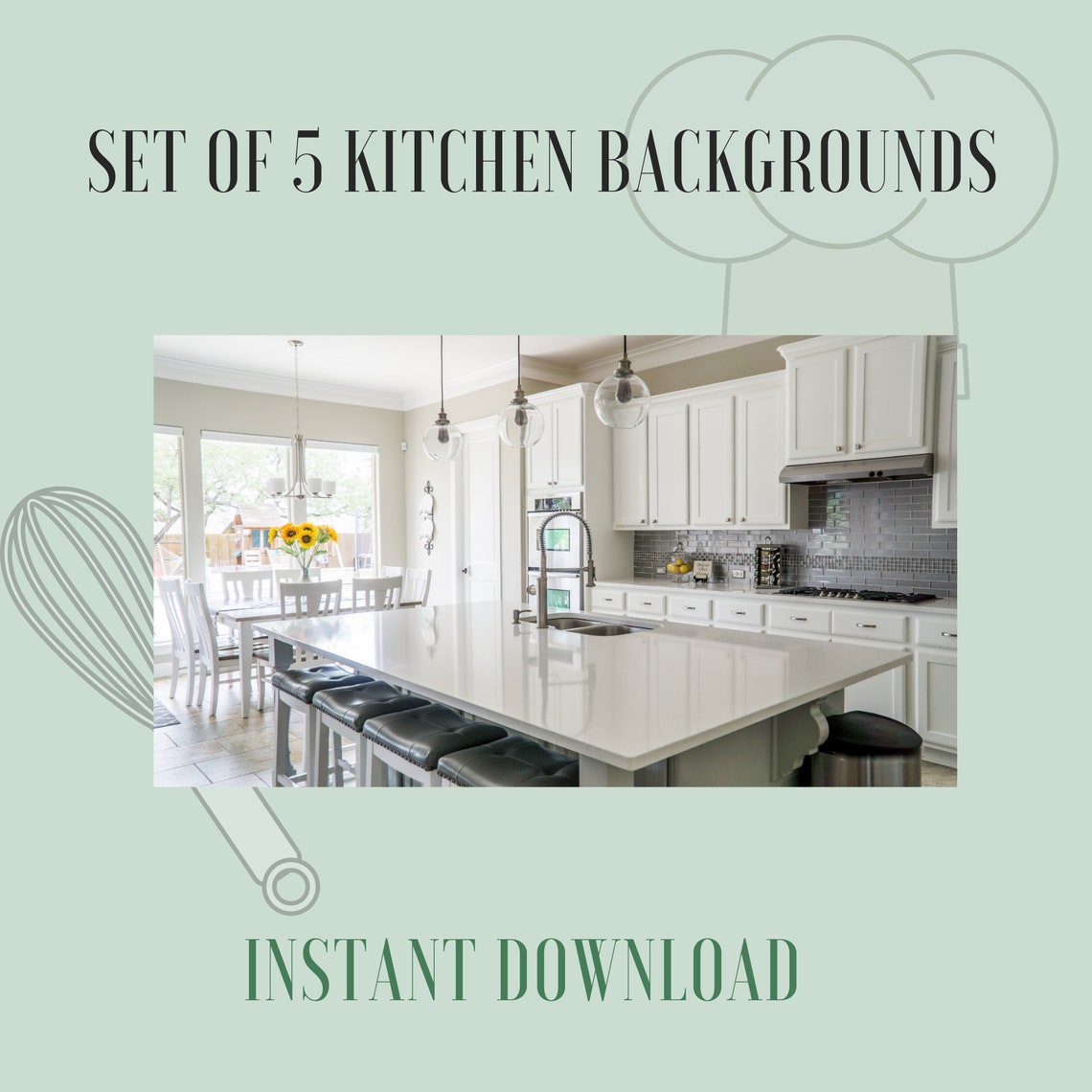 Set of 5 Kitchen Themed Zoom Digital Virtual Etsy