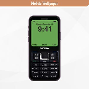 May include: A black Nokia cell phone with a green screen displaying the time 9:41 and the date Monday, December 12. The phone has a keypad with numbers and symbols. The words "GO TO", "MENU", and "CALL" are displayed on the screen.