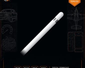 May include: A white Apple Pencil 1st Generation stylus with a silver metallic band near the top cap. The digital file includes SVG, PNG, EPS, and CDR formats for an instant download, featuring technical line art graphics in the background.