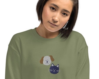 Embroidered dog and cat unisex sweatshirt