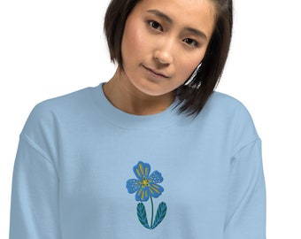 Embroidered blue flower unisex sweatshirt