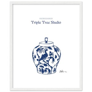 Blau-weißes Ingwerglas-Premium-Poster aus mattem Papier mit Holzrahmen, 40 x 50 cm / 16 x 20″ – vertikal weiß – fertig zum Aufhängen