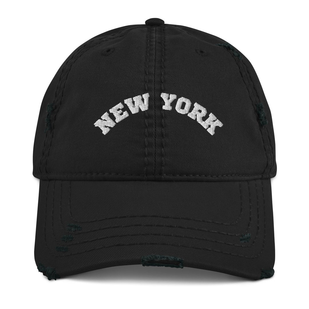 Embroidered New York Distressed Baseball Hat Etsy