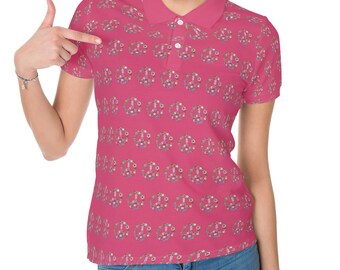 Floral peace sign polo shirt