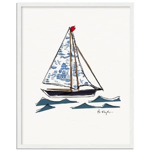 Boat with Toile sail Museum-Quality Matte Paper Wooden Framed Poster 40x50 cm / 16x20″ - Vertical White - Ready-to-hang