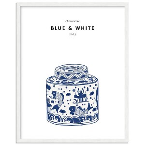 Blaues und weißes Ingwerglas Premium Matte Papier Holzgerahmtes Poster 40x50 cm / 16x20″ - Vertikal Weiß - Fertig zum Aufhängen