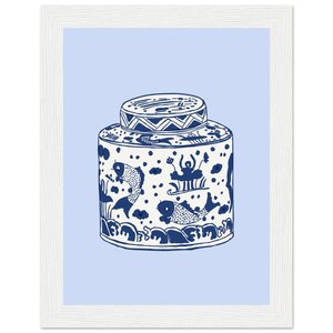 Blaues und weißes Ingwerglas Premium Matte Papier Holzgerahmtes Poster 6x8 ″ - Vertikal Weiß - Fertig zum Aufhängen