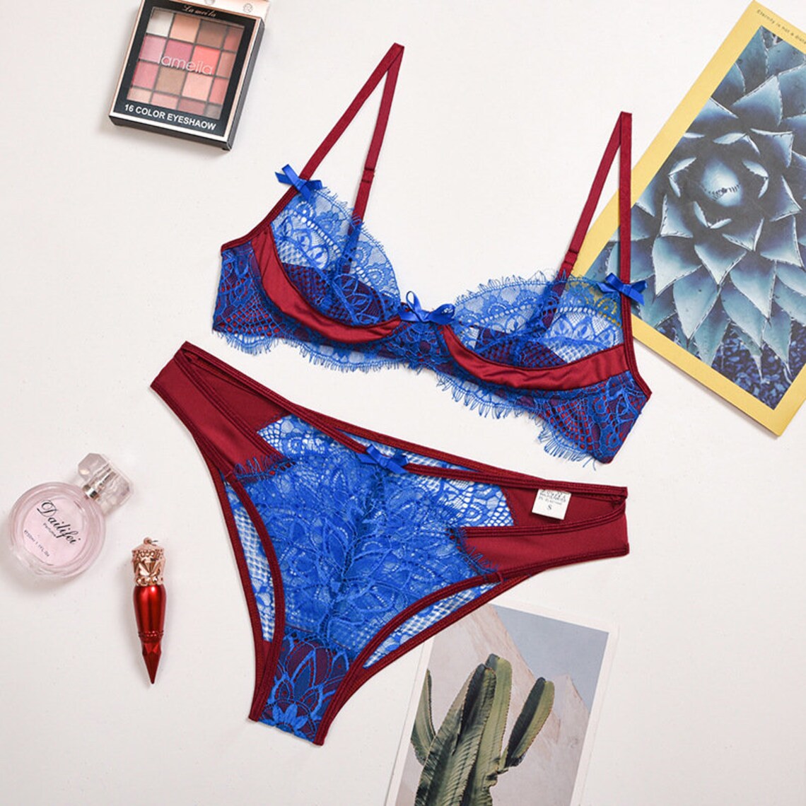 Vintage Lace See Through Underwear Set Blue Lingerie Sexy | Etsy