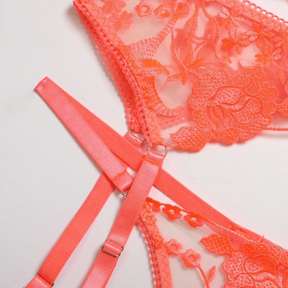 Orange Lace Ladies Sexy Lingerie Lace Bra Thong Underwear Set Etsy