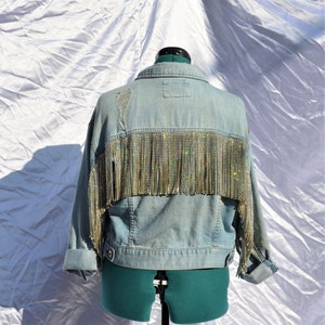 Rhinestone Fringe Jean Jacket | Sparkly Denim Jacket | Concert Jacket | Bachelorette | Festival | Bridesmaid | XS, Small, Medium, Large