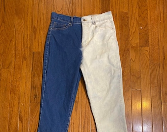 Split Bleached Jeans Half and Half Pants Colorblock Jeans