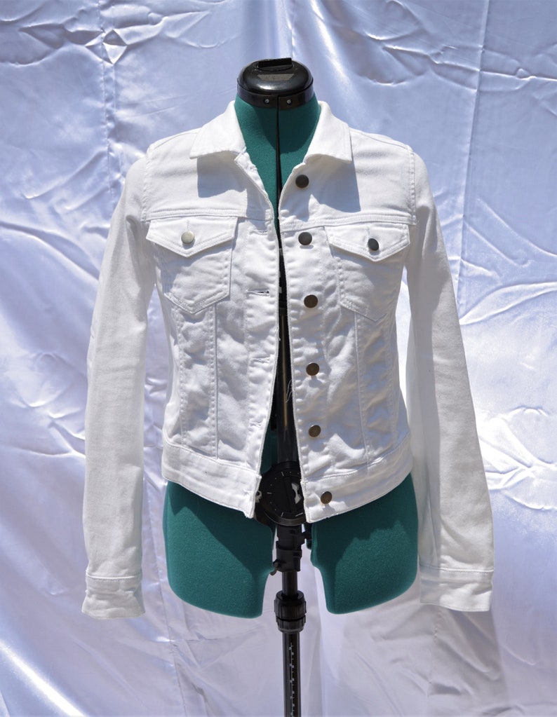 White Jean Jacket With Rhinestone Fringe White Denim Etsy