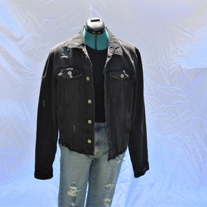 Distressed Denim Jacket with Rhinestones | Jean Jacket | Rhinestone | Fringe | Country Concert | Festival | Unique