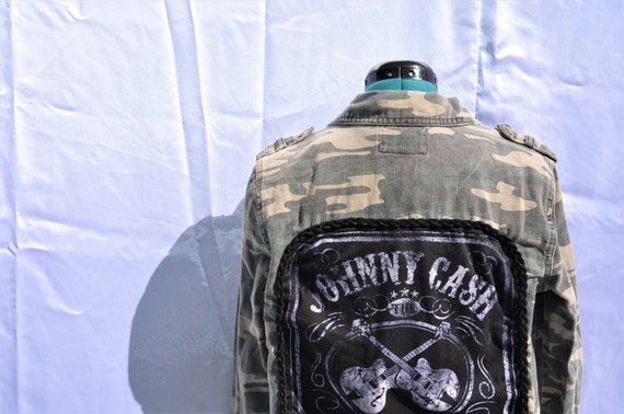 Johnny Cash Camo Jacket Vintage Tee Country Music Band Concert Etsy