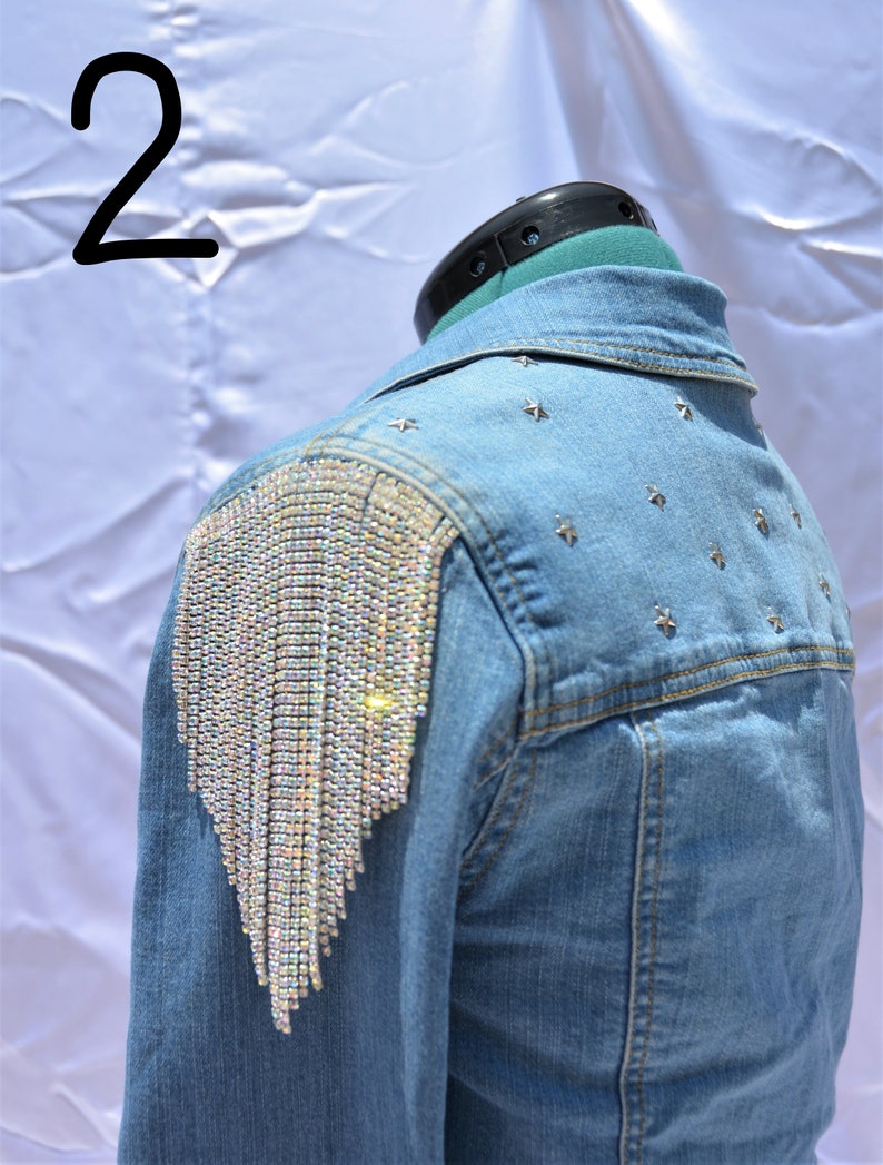 Distressed Denim Jacket With Rhinestones Jean Jacket - Etsy
