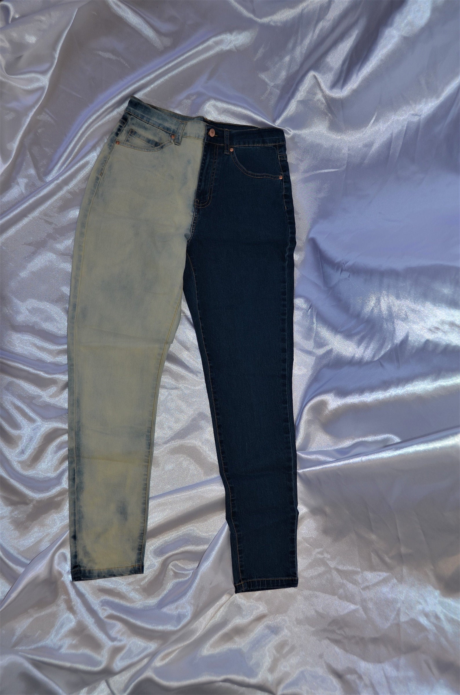 Split Bleached Jeans Half and Half Pants Colorblock Jeans Etsy