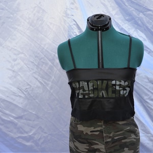 Packers Tank Top | Black Leather NFL Top | Leather Stripes | Camo Packers Shirt | Unique | One of a Kind