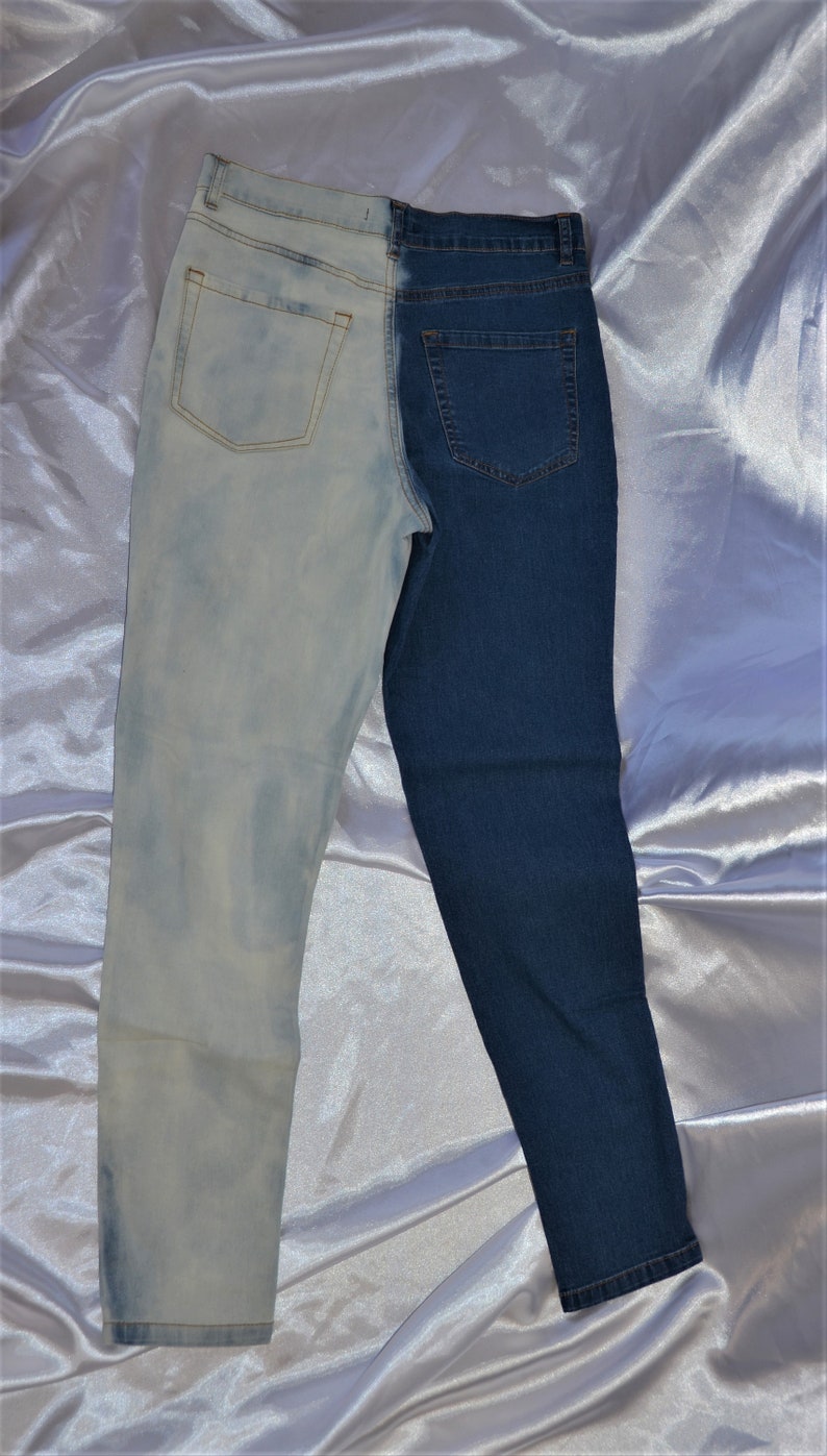 Split Bleached Jeans Half and Half Pants Colorblock Jeans Tiktok Pants
