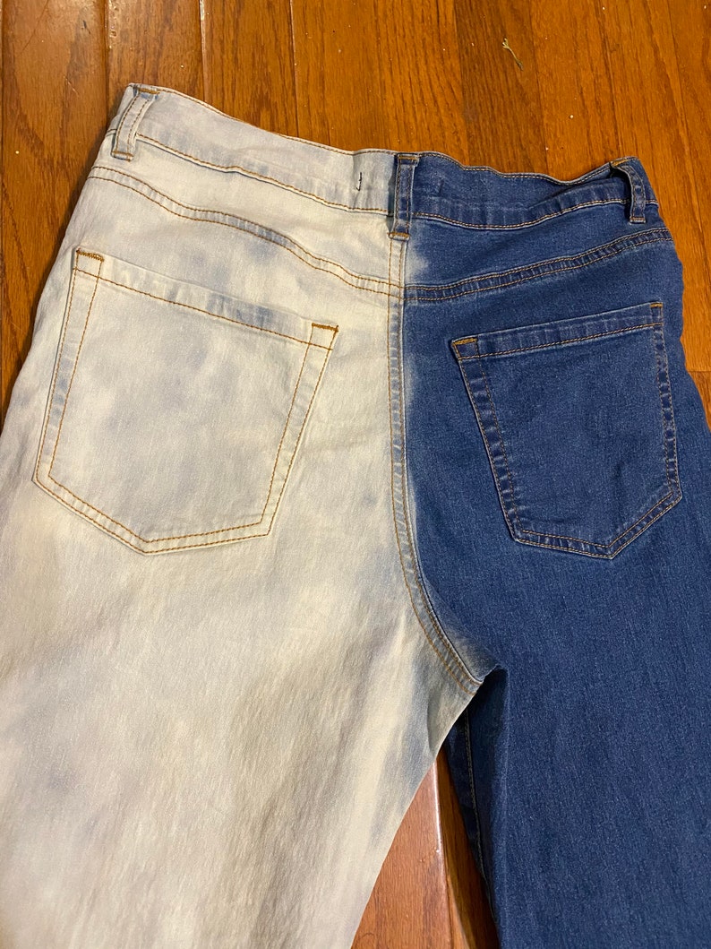 Split Bleached Jeans Half and Half Pants Colorblock Jeans Tiktok Pants