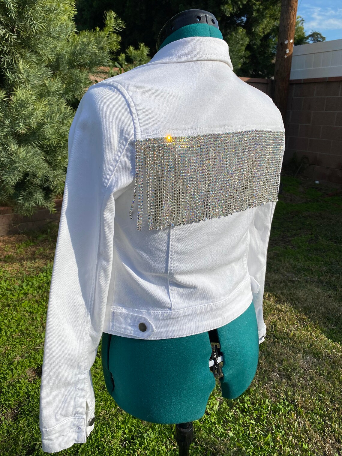 White Jean Jacket with Rhinestone Fringe White Denim Etsy