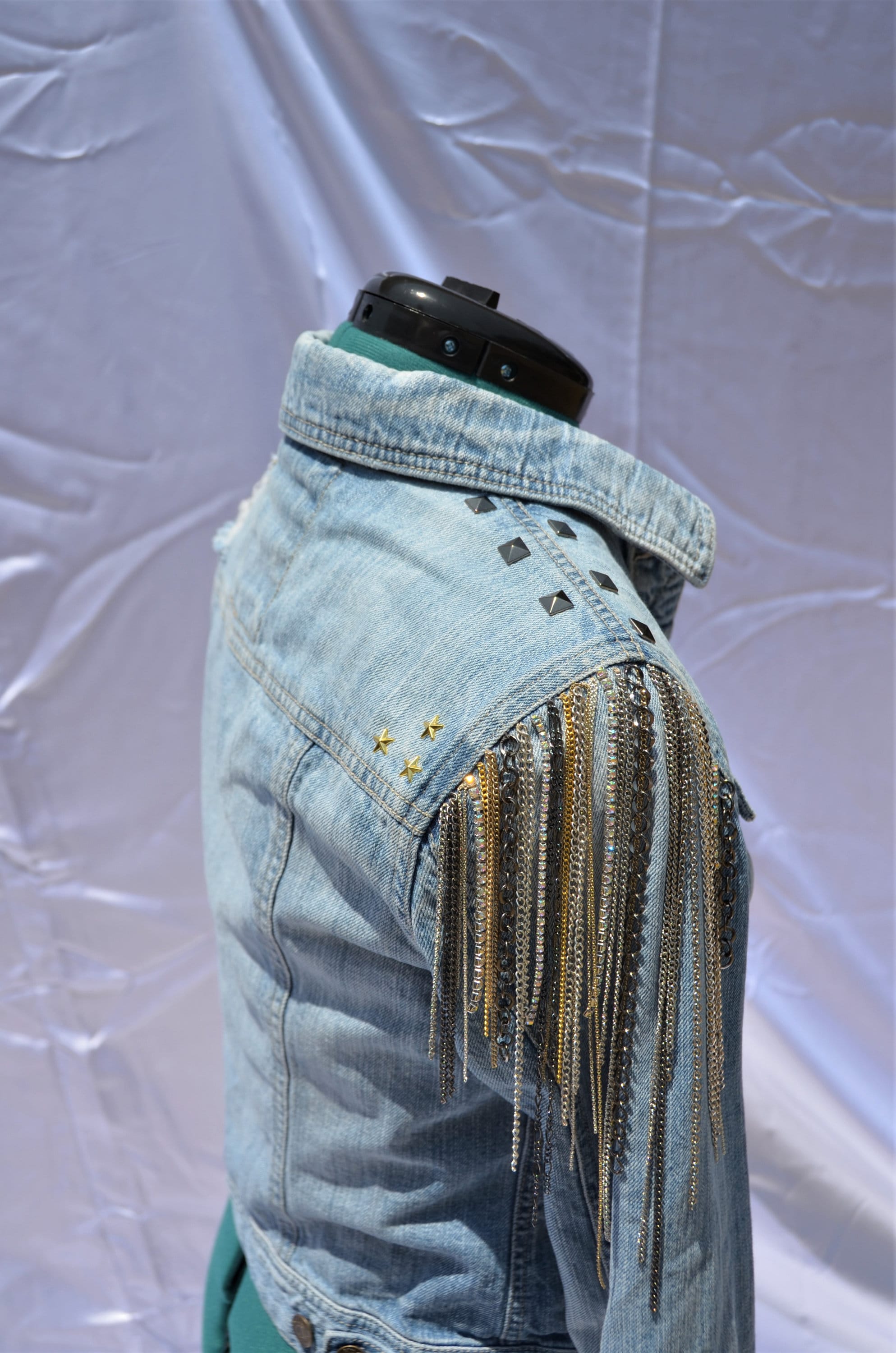 Jean Jacket W/ Assorted Chain Detailing Studded Denim Jacket Etsy UK