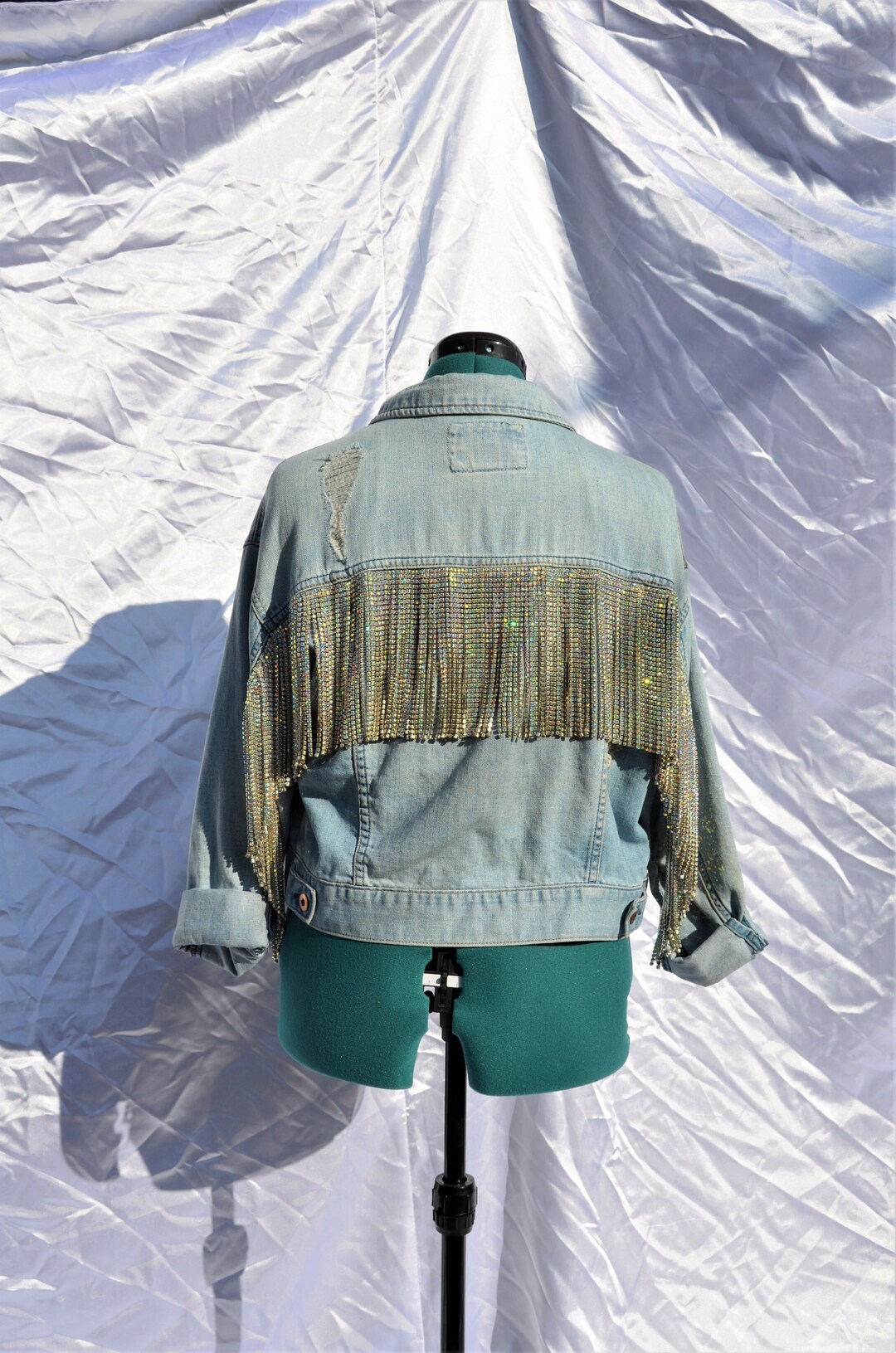 Rhinestone Fringe Jean Jacket Sparkly Denim Jacket Concert Jacket