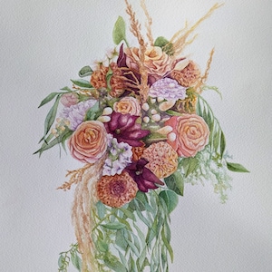 Custom Wedding Bouquet Watercolor Painting - Original Bridal Bouquet painting - Custom Wedding Gift for her - Anniversary Gift for her