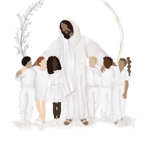 DIGITAL DOWNLOAD of &quot;One By One&quot; - Jesus Art LDS - lds stake primary gift- Christ lds baptism art - christian art - Jesus painting - print