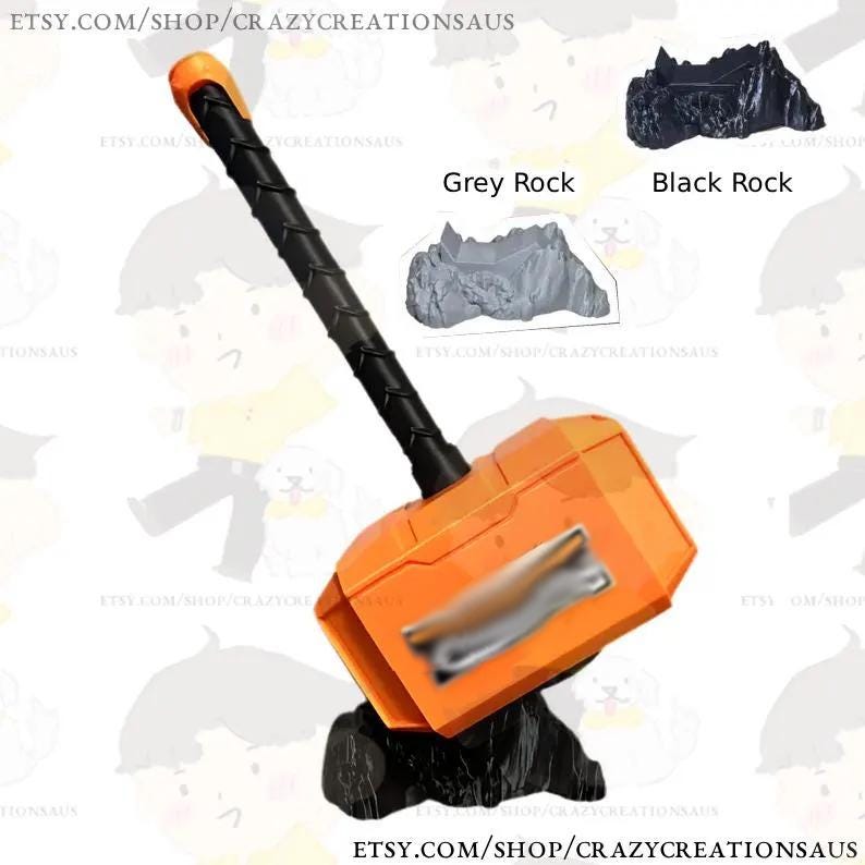 Ridgid Inspired Thor Hammer Full Life Size Display Fun Toy Decor - Rock Stand Included - 37cm / 14.5 inches image 1