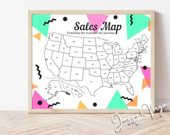 Sales Map tracker - Afdrukbare Etsy Verkoopkaart, Doelkaart, Kleurkaart, Staatskaart, VS VS Verkoopkaart - Geometrisch