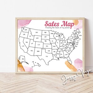 Sales Map tracker - Printable United States Etsy Sales Map, Goal Map, Coloring Map, State Map, USA US Sales Map - Pink Watercolor