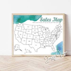 Verkaufskarte tracker - Druckbare Etsy Verkaufskarte USA, Goal Karte, Ausmalkarte, Bundesstaat Karte, USA US Verkaufskarte - Grün / Blau Aquarell