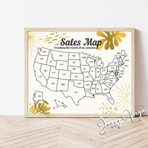 Sales Map tracker - Printable United States Etsy Sales Map, Goal Map, Coloring Map, State Map, USA US Sales Map - Gold Starburst