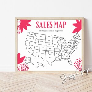 Verkaufskarte tracker - Druckbare Etsy Verkaufskarte USA, Zielkarte, Ausmalkarte, Bundesstaat Karte, USA US Verkaufskarte - Rosa Blumen