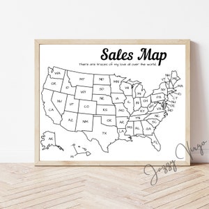 Suivi de la carte des ventes - Carte des ventes Etsy des États-Unis imprimable, Carte des objectifs, Carte à colorier, Carte de l’État, Carte des ventes des États-Unis - Plain Black & White