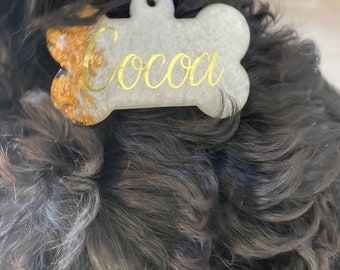 Etiqueta de perro en forma de hueso / etiqueta de perro de resina / etiqueta de perro personalizada / identificación de mascota