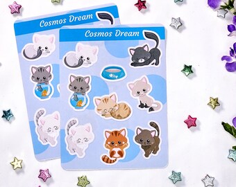 Cute cat sticker pack, mini sticker kit, kitty stickers for planner, bujo, hobo, Christmas gift for girls and women.